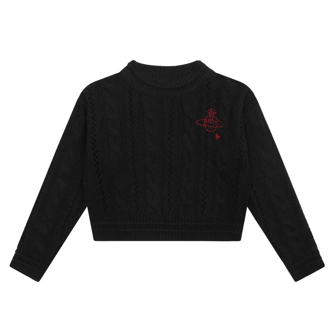 vivienne west wood West Queen Vivian Saturn New Retro "Unisex" Hollow Knitted Sweater Wool Round Neck 2024 Spring New Size: S -M- L Color: Apricot Black